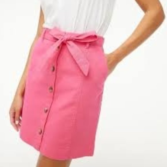 J. Crew Chino Button Front Mini Skirt With Tie Belt In Pink Size 10 NWT - Picture 2 of 9